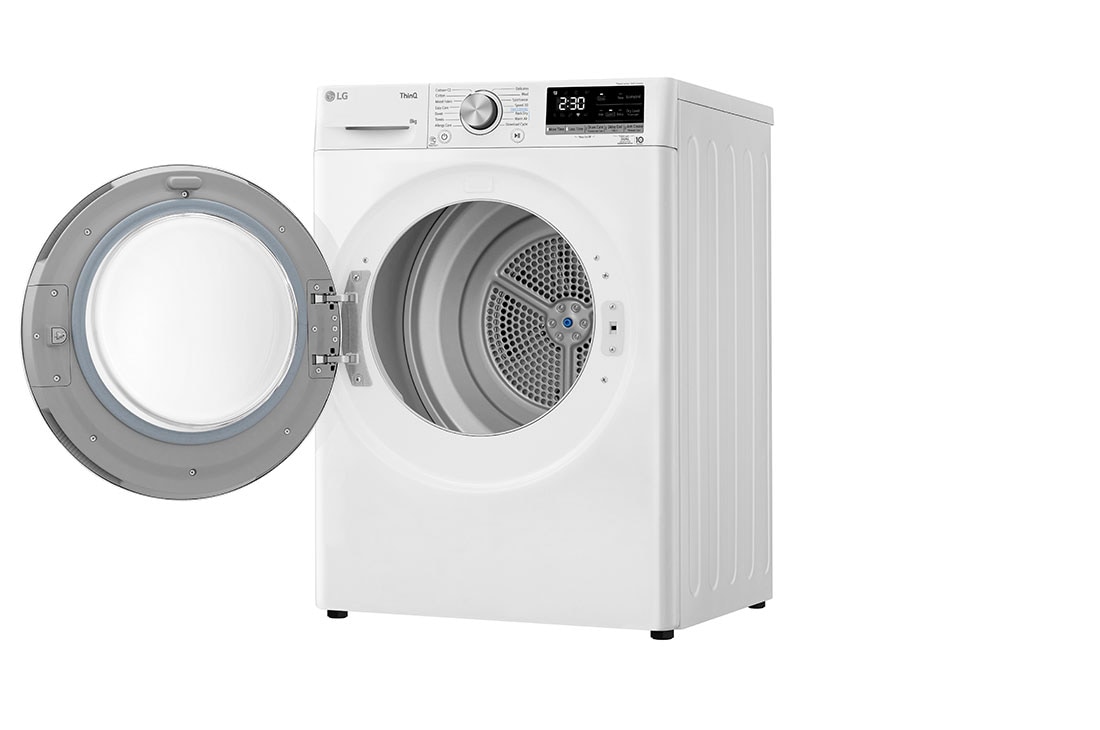 LG 8-kg DUAL Inverter Heat Pump™ Tørketrommel med Eco Hybrid™ og Varmepumpeteknologi, Left door open, RH80V9AV7N, thumbnail 12