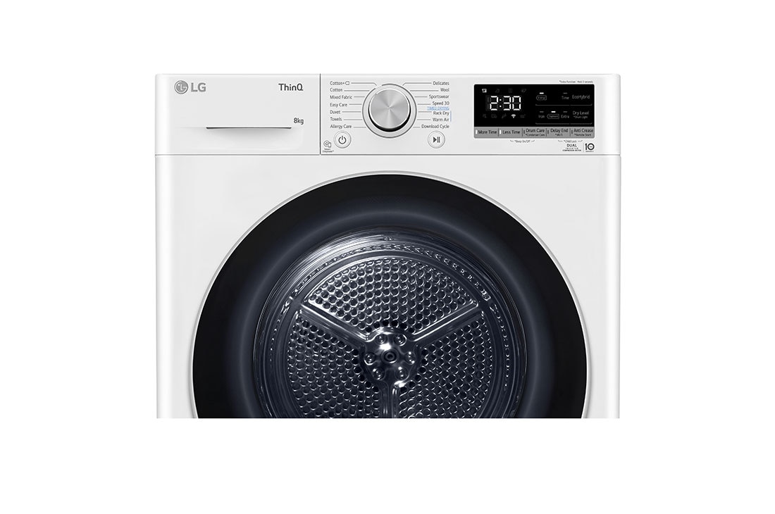 LG 8-kg DUAL Inverter Heat Pump™ Tørketrommel med Eco Hybrid™ og Varmepumpeteknologi, Front perspective, RH80V9AV7N, thumbnail 5