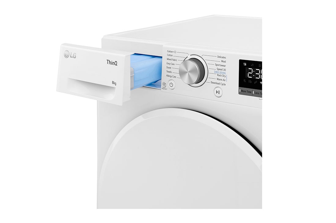 LG 8-kg DUAL Inverter Heat Pump™ Tørketrommel med Eco Hybrid™og Varmepumpeteknologi, Drawer Open, RH80V5AV0N, thumbnail 7