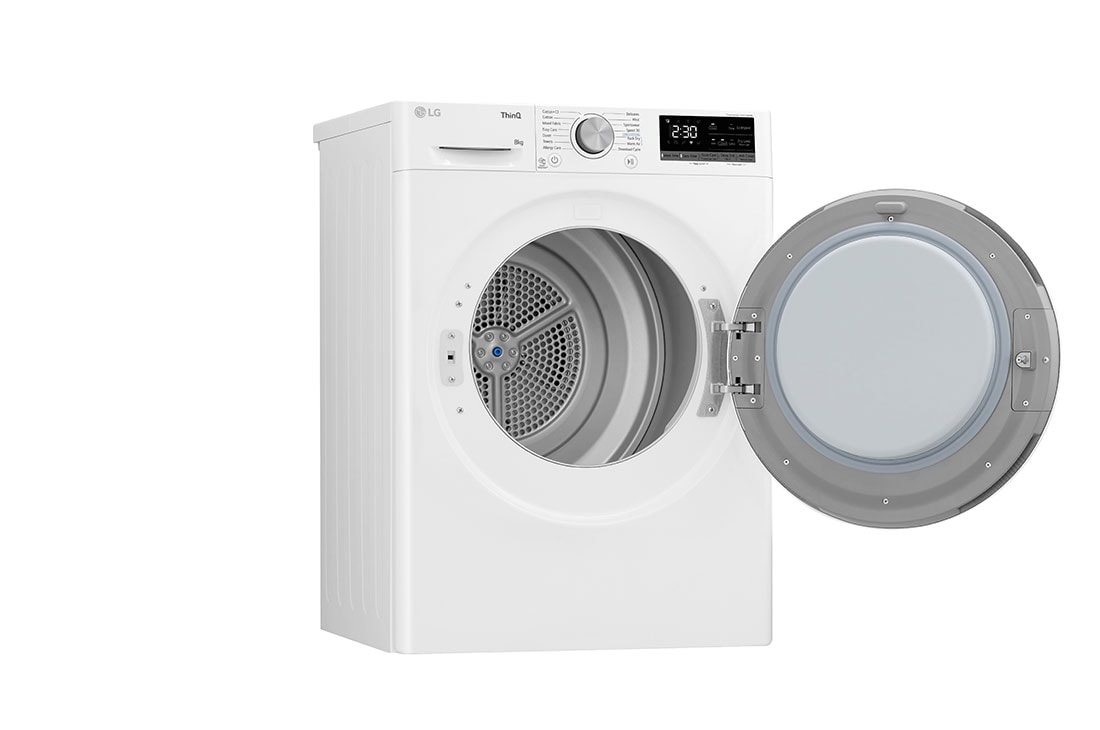 LG 8-kg DUAL Inverter Heat Pump™ Tørketrommel med Eco Hybrid™og Varmepumpeteknologi, Left View Door Open, RH80V5AV0N, thumbnail 11
