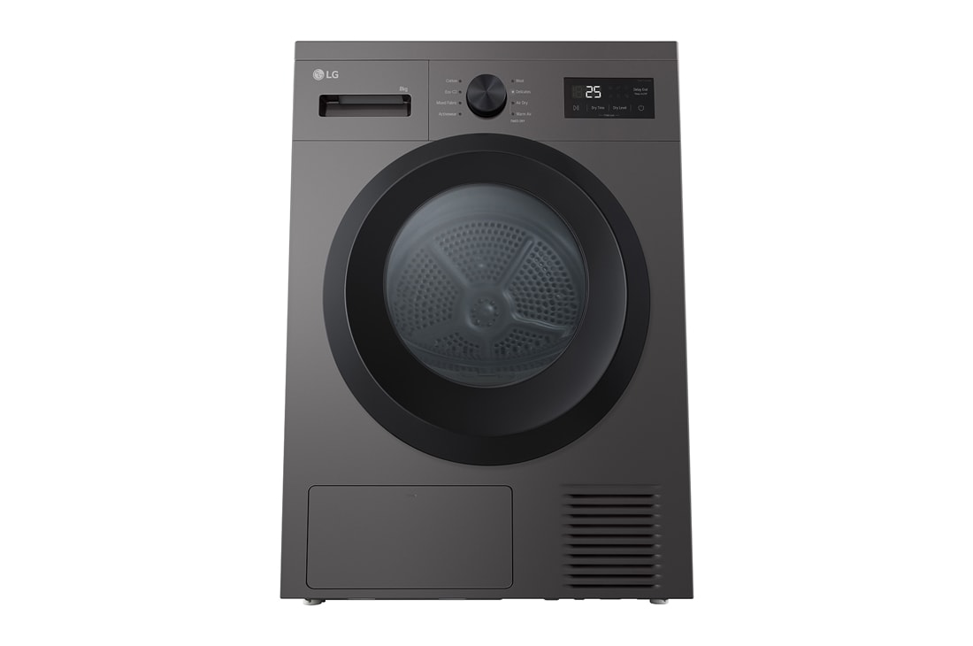 LG 8 kg Tørketrommel (Dark Silver) - Energiklasse D/A++ med Heat Pump, front view, RHA1008NDK, thumbnail 2