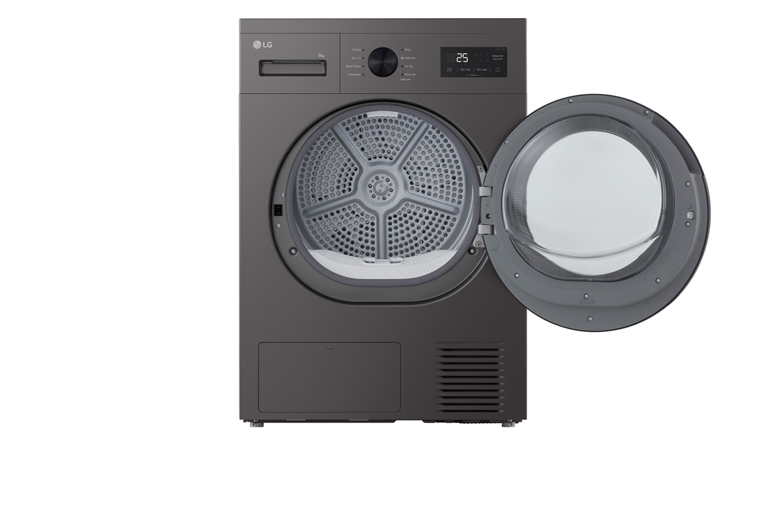 LG 8 kg Tørketrommel (Dark Silver) - Energiklasse D/A++ med Heat Pump, front open view, RHA1008NDK, thumbnail 3