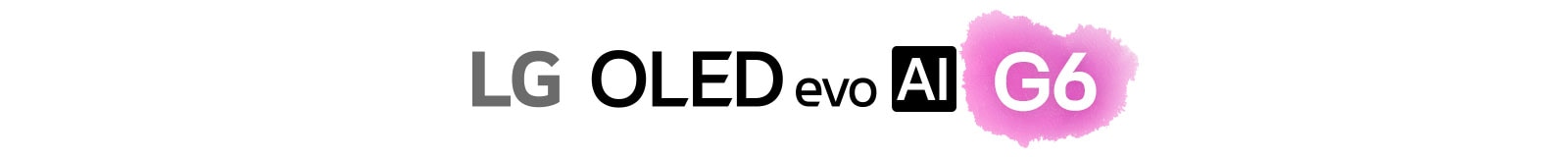 LG OLED evo AI G6-tekst vises på en lys beige bakgrunn, med G6 uthevet i rosa.