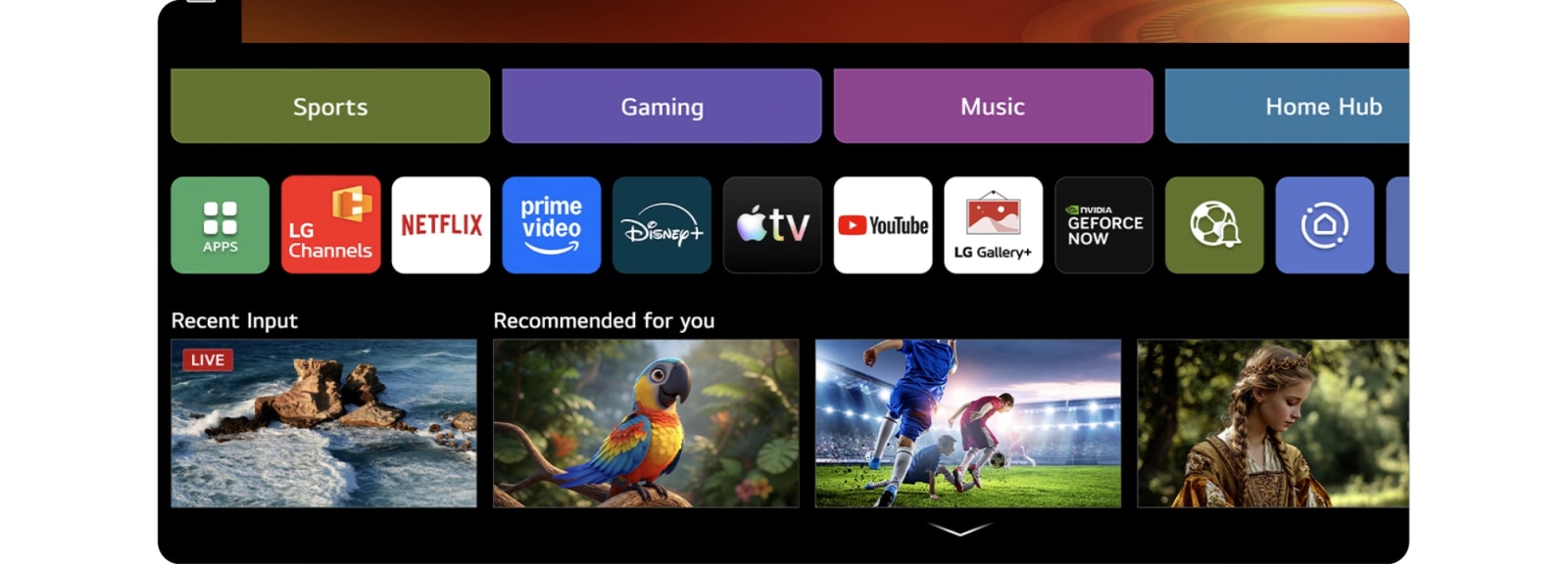 LG AI TV-startskjermen åpner LG Channels-grensesnittet og viser gratis direktesendte TV-kanaler, filmer og eksklusivt innhold. Videoen fremhever direkte tilgang til hundrevis av underholdningsalternativer.