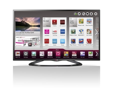 LG SMART LED-tv. 0,9 GHz prosessor og 1,25 GB RAM. Klar for Wi-Fi, DLNA og Magic Remote. Ribbon Swivel-bordstativ i sort design., 32LN575V