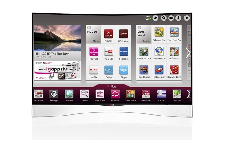 LG Premium Curved OLED-skjerm med LG WRGB-patentert teknologi. OLED-teknologien gir uendelig kontrast, overlegen skarphet ved bevegelse og perfekt visningsvinkel., 55EA970V, thumbnail 1