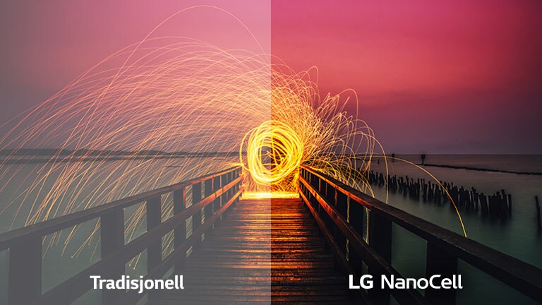 Sammenligning av bildekvalitet mellom tradisjonell og Full Array Dimming med et bilde av gnister