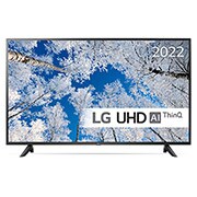 LG 65'' UQ7000 - 4K UHD Smart TV - 65UQ70006LB , Sett forfra av LGs UHD-TV med innfelt bilde og produktlogo, 65UQ70006LB, thumbnail 1
