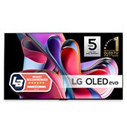 LG 55'' OLED evo G3 - 4K TV (2023), Visning forfra, med LG OLED evo, emblemet «11 år som verdensledende OLED», og 5-års panelgaranti-logoen på skjermen, OLED55G36LA, thumbnail 1