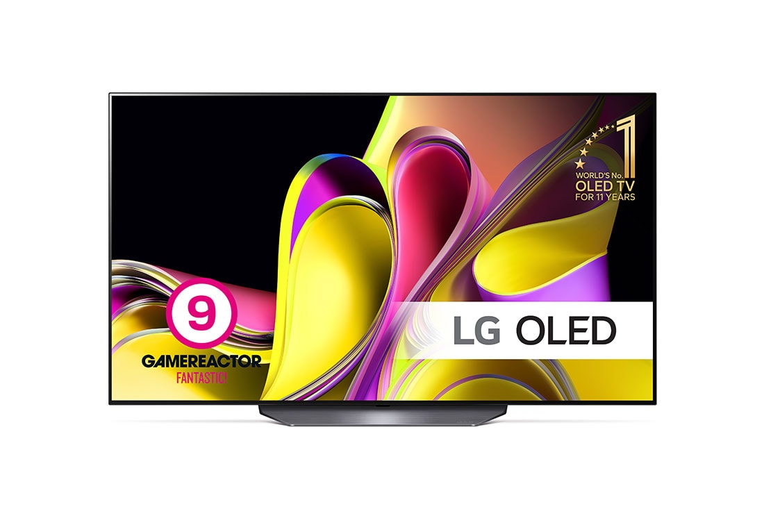 LG 77'' OLED B3 - 4K TV (2023), Visning forfra med LG OLED og 11 år som verdensledende OLED-emblem., OLED77B36LA