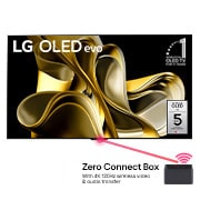 LG Verdens første ekte trådløse TV 83 tommer LG OLED evo AI M3 med 4K 120 Hz video- og lydoverføring , Bilde forfra med LG OLED M3 og Zero Connect Box under, emblem med teksten "11 Years World No.1" OLED, LG OLED evo og logoen for den 5-årige panelgarantien på skjermen, OLED83M39LA, thumbnail 1