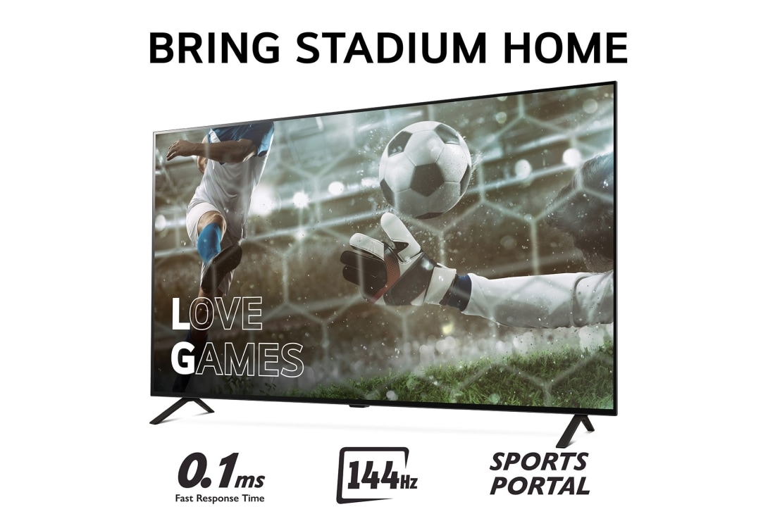 LG 77'' OLED AI B4 - 4K TV (2024), Bring Stadium Home med TV som har fotballbilde med Love Games, og 0,1 mz rask responstid, 120 Hz, Sports Portal skrevet nederst, OLED77B46LA, thumbnail 3