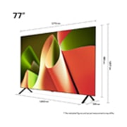 LG 77'' OLED AI B4 - 4K TV (2024), Størrelsesoversikt over skjermbredde, skjermhøyde, total høyde med stativ, stativbredde og stativdybde, OLED77B46LA, thumbnail 5