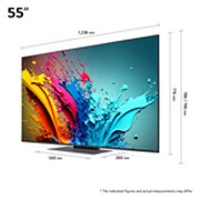 LG 55'' QNED AI 87 - 4K Smart TV (2024), Størrelsesoversikt over skjermbredde, skjermhøyde, total høyde med stativ, stativbredde og stativdybde, 55QNED87T6B, thumbnail 5