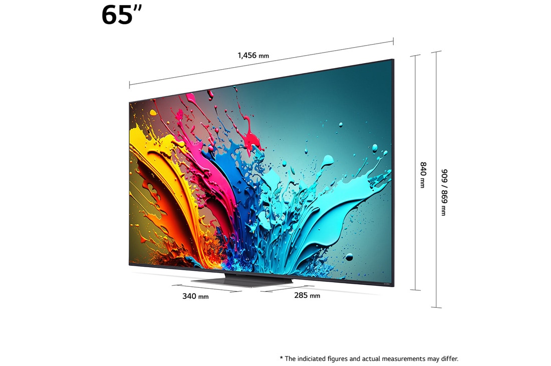 LG 65'' QNED AI 86 - 4K Smart TV (2024), Størrelsesoversikt over skjermbredde, skjermhøyde, total høyde med stativ, stativbredde og stativdybde, 65QNED86T6A, thumbnail 5