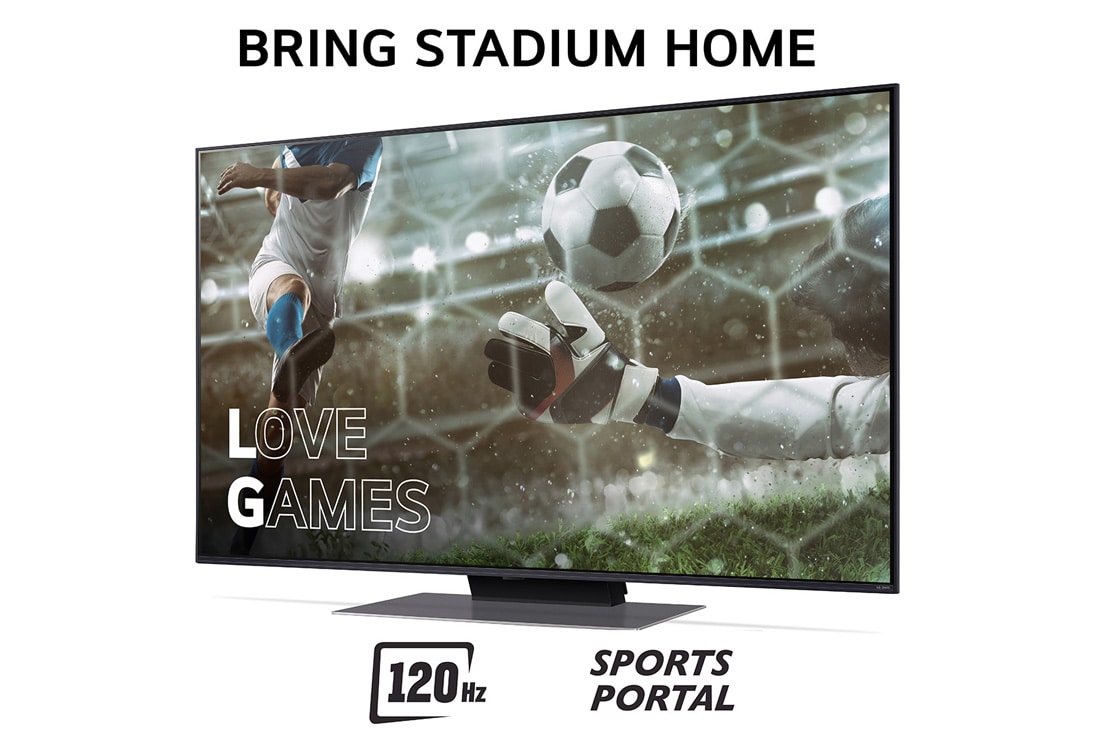 LG 50'' QNED AI 86 - 4K Smart TV (2024), Bring Stadium Home med TV som har fotballbilde med Love Games og 120 Hz, Sports Portal skrevet nederst, 50QNED86T6A, thumbnail 3