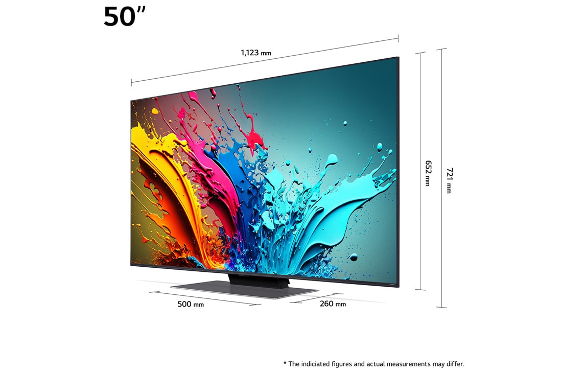 LG 50'' QNED AI 86 - 4K Smart TV (2024), Størrelsesoversikt over skjermbredde, skjermhøyde, total høyde med stativ, stativbredde og stativdybde, 50QNED86T6A, thumbnail 5