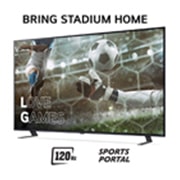 LG 65'' QNED AI 85 - 4K Smart TV (2024), Bring Stadium Home med TV som har fotballbilde med Love Games og 120 Hz, Sports Portal skrevet nederst, 65QNED85T6C, thumbnail 3