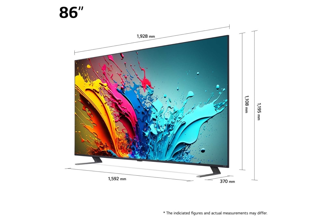 LG 86'' QNED AI 85 - 4K Smart TV (2024), Størrelsesoversikt over skjermbredde, skjermhøyde, total høyde med stativ, stativbredde og stativdybde, 86QNED85T6C, thumbnail 5