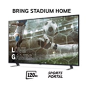 LG 86'' QNED AI 85 - 4K Smart TV (2024), Bring Stadium Home med TV som har fotballbilde med Love Games og 120 Hz, Sports Portal skrevet nederst, 86QNED85T6C, thumbnail 3