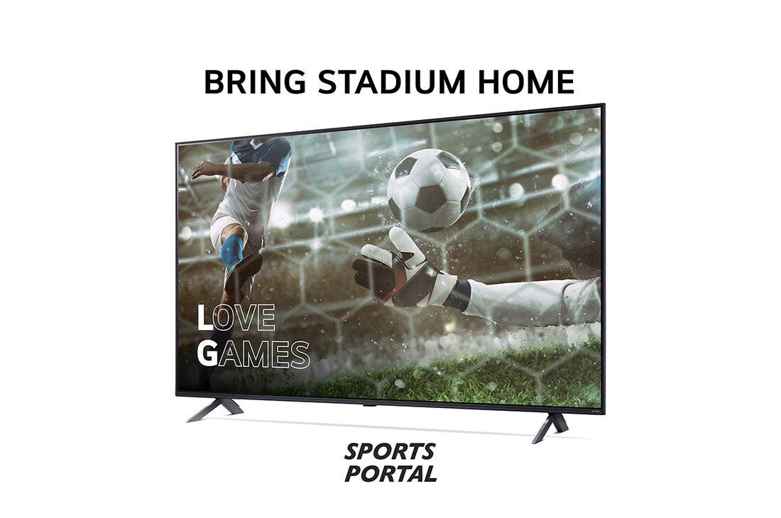 LG 50'' QNED AI 80 - 4K Smart TV (2024), Bring Stadium Home med TV som har fotballbilde med Love Games og 120 Hz, Sports Portal skrevet nederst, 50QNED80T6A, thumbnail 3