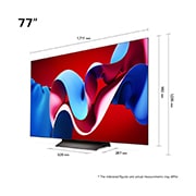 LG 77'' OLED evo AI C4 - 4K TV (2024), Størrelsesoversikt over skjermbredde, skjermhøyde, total høyde med stativ, stativbredde og stativdybde, OLED77C44LA, thumbnail 5