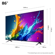 LG 86'' QNED AI 80 - 4K Smart TV (2024), Størrelsesoversikt over skjermbredde, skjermhøyde, total høyde med stativ, stativbredde og stativdybde, 86QNED80T6A, thumbnail 5