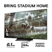 LG 65'' OLED evo AI C4 - 4K TV (2024), Bring Stadium Home med TV som har fotballbilde med Love Games, og 0,1 mz rask responstid, 144 Hz, Sports Portal skrevet nederst, OLED65C44LA, thumbnail 3