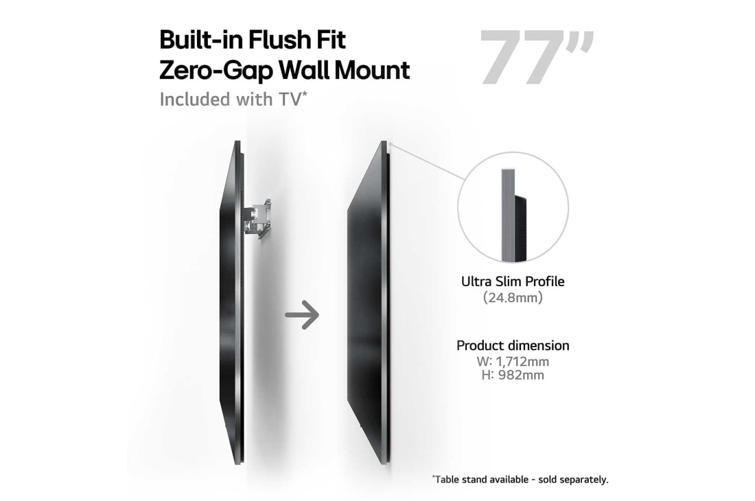 LG 77'' OLED evo AI G4 - 4K TV (2024), Innebygd Flush Fit Zero-Gap veggfeste med produktdimensjoner., OLED77G45LW, thumbnail 5