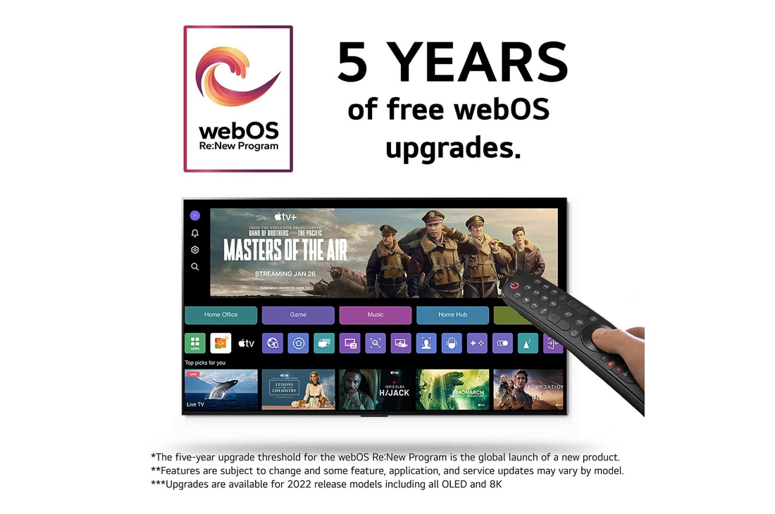 LG 50'' UHD AI UT91 - 4K TV (2024), 5 års gratis webOS-oppdateringer med webOS-logo for nytt program, med webOS-grensesnittbilde og ansvarsfraskrivelser, 50UT91006LA, thumbnail 4