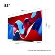 LG 83'' OLED evo AI C4 - 4K TV (2024), Størrelsesoversikt over skjermbredde, skjermhøyde, total høyde med stativ, stativbredde og stativdybde, OLED83C44LA, thumbnail 5