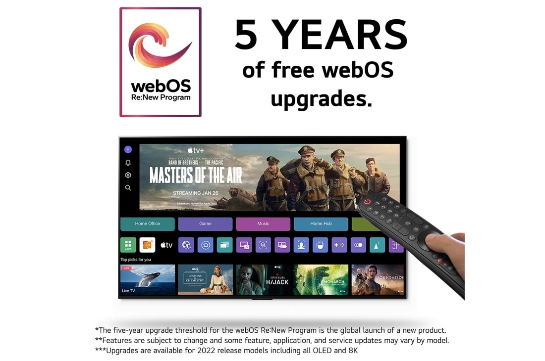 LG 48'' OLED evo AI C4 - 4K TV (2024), 5 års gratis webOS-oppdateringer med webOS-logo for nytt program, med webOS-grensesnittbilde og ansvarsfraskrivelser, OLED48C44LA, thumbnail 4