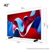 LG 42'' OLED evo AI C4 - 4K TV (2024), Størrelsesoversikt over skjermbredde, skjermhøyde, total høyde med stativ, stativbredde og stativdybde, OLED42C44LA, thumbnail 5