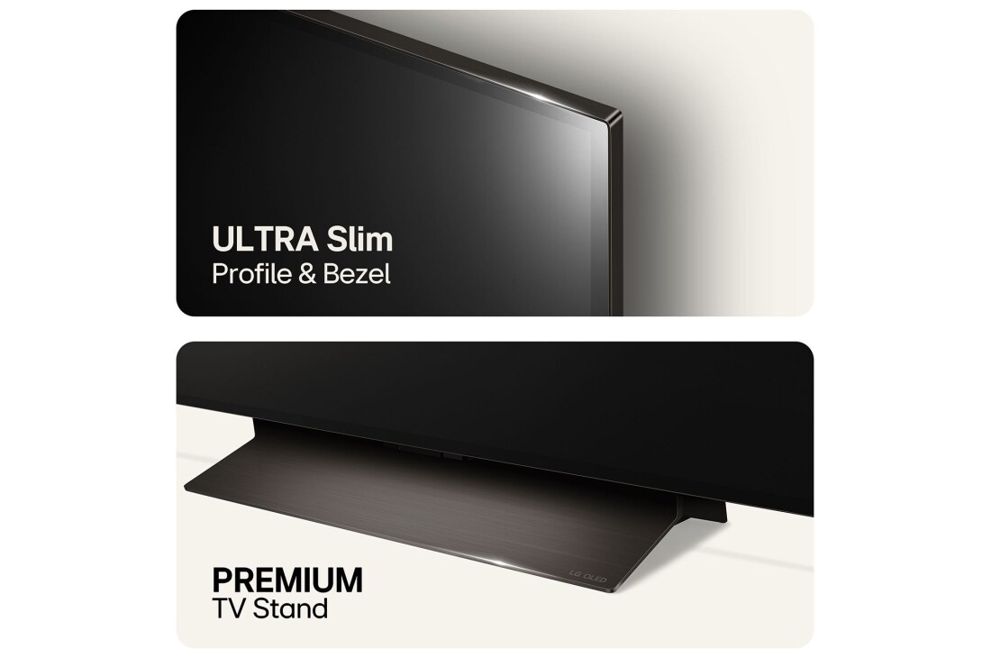 LG 55'' OLED evo AI C4 - 4K TV (2024), Toppbilde av ultraslank profil og ramme, og bunnbilde av premium TV-stativ, OLED55C44LA, thumbnail 6