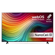 LG 75'' NANO 81 - NanoCell AI 4K Smart TV (2024), LG NanoCell TV AI, NANO81 sett forfra med tekst fra LG NanoCell AI, 2024, webOS Re:New Program-logo og Magic Remote på skjermen, 75NANO81T6A, thumbnail 1