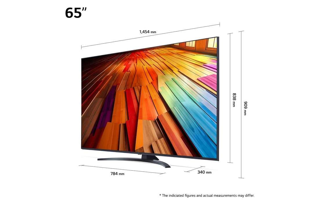 LG 65 tommer LG UHD AI UT81 4K Smart TV 2024, Lett vinklet sidevisning mot venstre av LG UHD TV, UT81, 65UT81006LA, thumbnail 2
