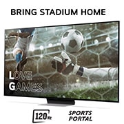 LG 86'' QNED 91 - QNED Mini LED 4K Smart TV (2024), Bring Stadium Home med TV som har fotballbilde med Love Games og 120 Hz, Sports Portal skrevet nederst, 86QNED91T6A, thumbnail 3