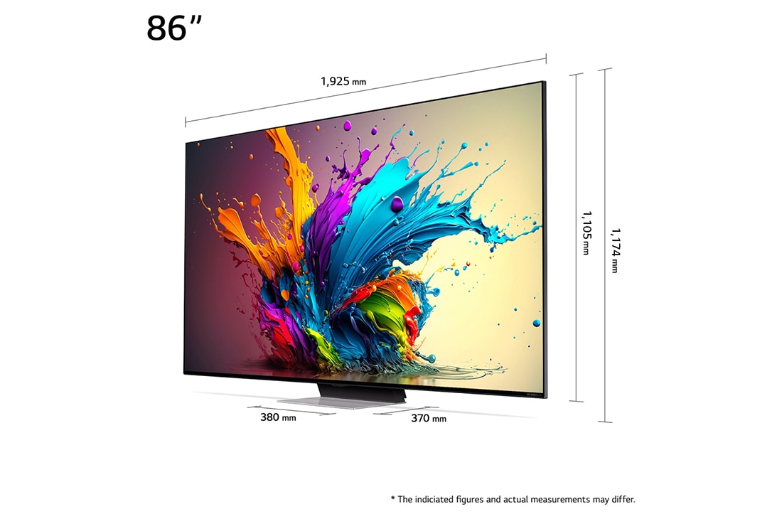 LG 86'' QNED 91 - QNED Mini LED 4K Smart TV (2024), Størrelsesoversikt over skjermbredde, skjermhøyde, total høyde med stativ, stativbredde og stativdybde, 86QNED91T6A, thumbnail 5