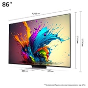 LG 86'' QNED 91 - QNED Mini LED 4K Smart TV (2024), Størrelsesoversikt over skjermbredde, skjermhøyde, total høyde med stativ, stativbredde og stativdybde, 86QNED91T6A, thumbnail 5