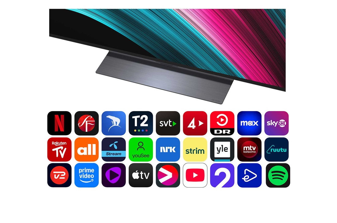 LG 77'' OLED evo AI C5 4K Smart TV 2025, Visning forfra og sidevisning av LG OLED evo AI C5 4K Smart TV som viser lengde, bredde, høyde og dybde., OLED77C54LA, thumbnail 5