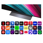 LG 77'' OLED evo AI C5 4K Smart TV 2025, Visning forfra og sidevisning av LG OLED evo AI C5 4K Smart TV som viser lengde, bredde, høyde og dybde., OLED77C54LA, thumbnail 5