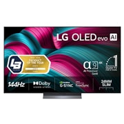 LG 65'' OLED evo AI C5 4K Smart TV 2025, Visning forfra av LG OLED evo AI C5 4K Smart TV. 12 år som nummer én OLED-emblem og LG OLED evo AI 2025 logoer ses på skjermen., OLED65C54LA, thumbnail 1