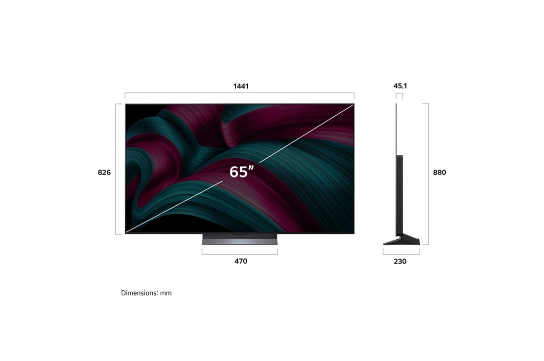 LG 65'' OLED evo AI C5 4K Smart TV 2025, Visning fra siden av LG OLED evo AI C5 4K Smart TV., OLED65C54LA, thumbnail 4