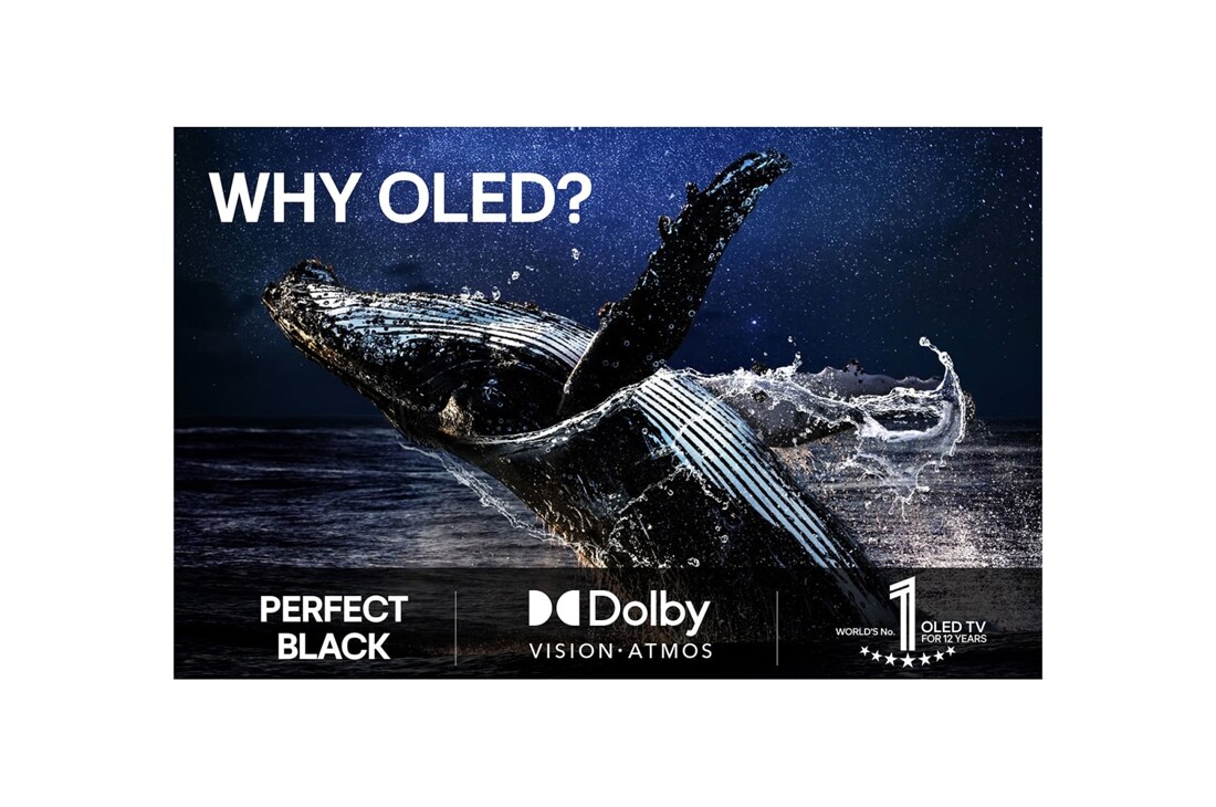 LG 65'' OLED evo AI C5 4K Smart TV 2025, Fargerik papegøye i ultrahøy oppløsning mot en svart bakgrunn. Vanndråper svever i luften rundt den. Bildet viser Perfect Color da hver fargetone på papegøyens kropp er sterk og livaktig. Ulike logose, OLED65C54LA, thumbnail 9