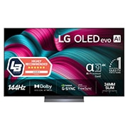 LG 65'' OLED evo AI C5 4K Smart TV 2025, Visning forfra av LG OLED evo AI C5 4K Smart TV. 12 år som nummer én OLED-emblem og LG OLED evo AI 2025 logoer ses på skjermen., OLED65C54LA, thumbnail 1