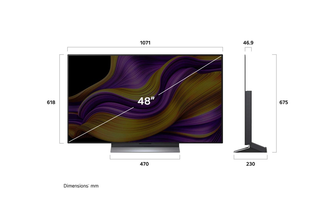 LG 48'' OLED evo AI G5 4K Smart TV 2025, dimensions view, OLED48G56LS, thumbnail 4