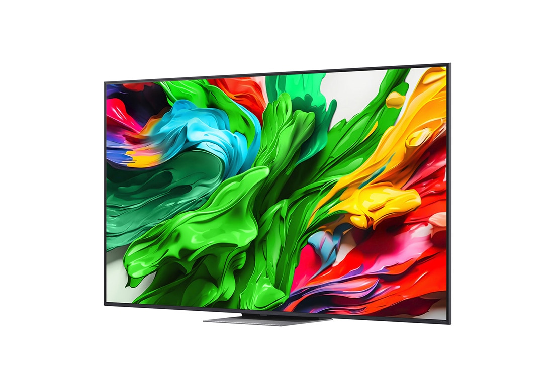 LG 75'' QNED MiniLED AI QNED87 4K Smart TV 2025, Visning forfra og fra siden av LG QNED evo QNED87 TV som viser lengde, bredde, høyde og dybde., 75QNED87A6B, thumbnail 5