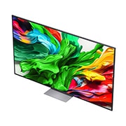 LG 75'' QNED MiniLED AI QNED87 4K Smart TV 2025, Alpha 8 AI Processor Gen2 lyser oransje og rosa, og fargerike lysglimt stråler ut av den. Tittelen sier noe om hvordan prosessoren gir 4K-kvalitet, enestående farge og lysstyrke. Bildetekster leses om, 75QNED87A6B, thumbnail 6