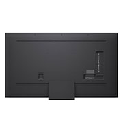 LG 75'' QNED MiniLED AI QNED87 4K Smart TV 2025, LG AI Magic Remote er i forgrunnen. AI-knappens ikon er fremhevet. I bakgrunnen ses LG webOS UI. Muspekeren viser at fjernkontrollen er i bruk. Teksten forklarer hvordan fjernkontrollens funksjoner og, 75QNED87A6B, thumbnail 12