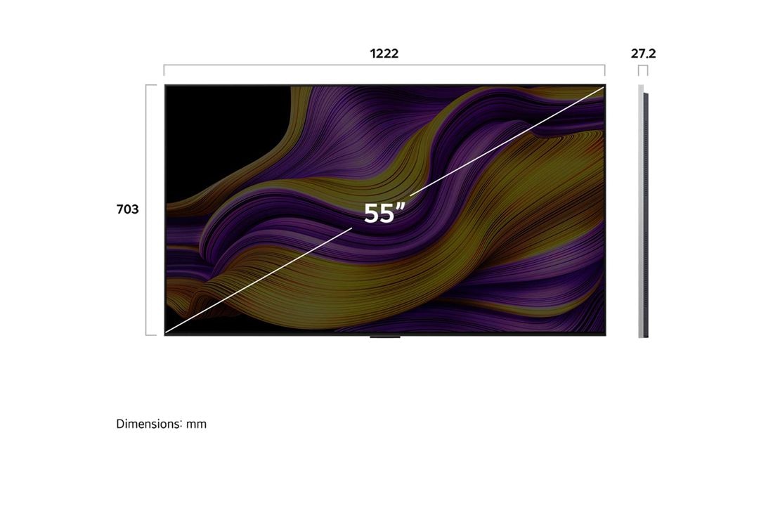 LG 55'' OLED evo AI G5 4K Smart TV 2025, dimensions view, OLED55G54LW, thumbnail 4